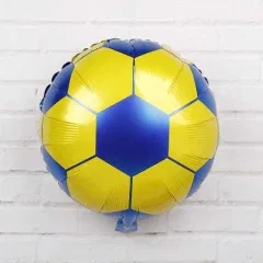 (2 unidades) GLOBO METALIZADO 18 PULG (45CM) PELOTA DE FUTBOL AZUL Y AMARILLO