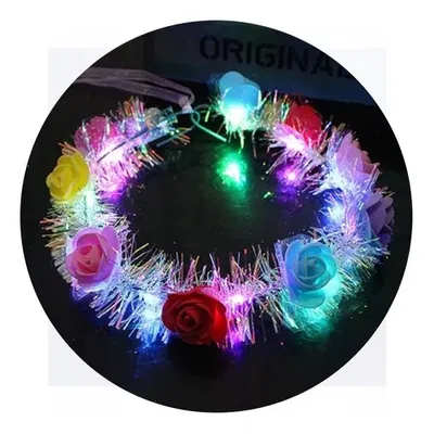CORONAS CON LUZ FLORES X 10 UNIDADES (MULTICOLOR) PROMO WEB!