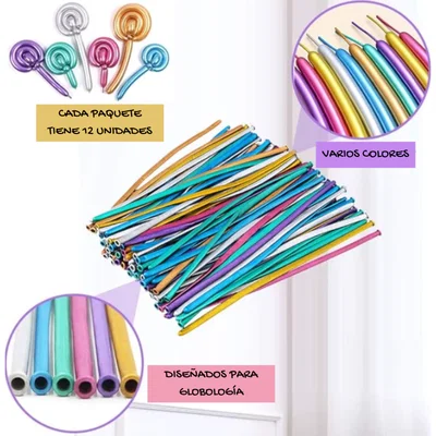 GLOBO DE LATEX LARGO PARA GLOBOLOGIA CHROME MULTICOLOR X 12U