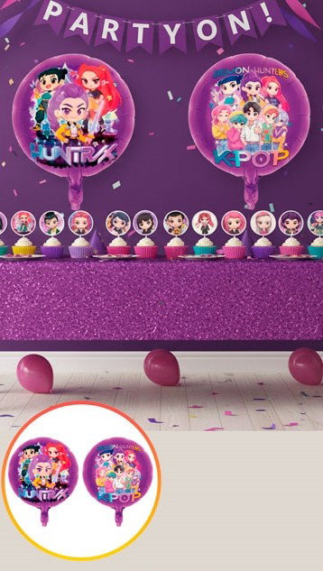 (2 UNIDADES) GLOBO METALIZADO CIRCULO VIOLETA GUERRERAS KPOP 18PULG (VARIOS MODELOS)