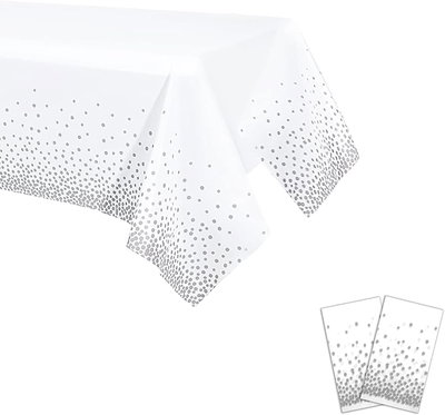 MANTEL BLANCO CON LUNARES PLATEADOS