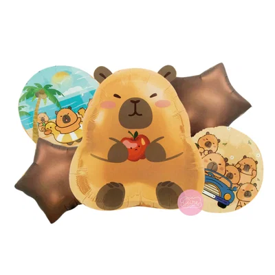 SET 5 GLOBOS METALIZADOS CAPIBARA (OFERTA WEB)