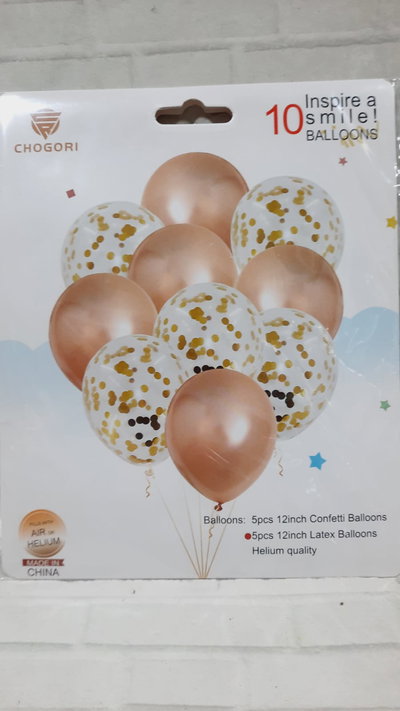 SET 10 GLOBOS LATEX CON CONFETTI ROSA GOLD