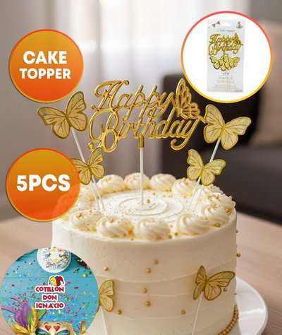 CAKE TOPPER HAPPY BIRTHDAY 3D METALIZADO 5PCS DORADO