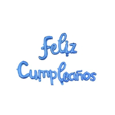 GLOBO METALIZADO FELIZ CUMPLEAÑOS FRASE CURSIVA CELESTE