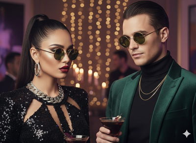 (4 UNIDADES) ANTEOJO LENNON VIDRIO VERDE MARCO DORADO