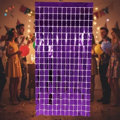 (2 UNIDADES) CORTINA METALIZADA CUADRADOS BRICK WALL 1X2 M VIOLETA