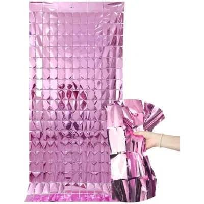 (2 UNIDADES) CORTINA METALIZADA CUADRADOS BRICK WALL 1X2 M ROSA