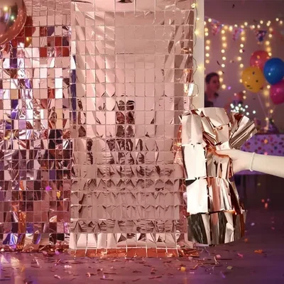 (2 UNIDADES) CORTINA METALIZADA CUADRADOS BRICK WALL 1X2 M ROSA GOLD