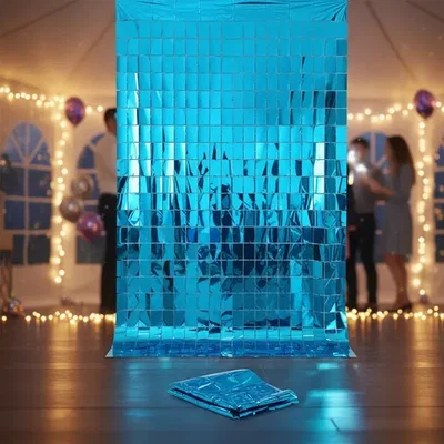 (2 UNIDADES) CORTINA METALIZADA CUADRADOS BRICK WALL 1X2 M CELESTE