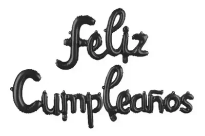 GLOBO METALIZADO FELIZ CUMPLEAÑOS FRASE CURSIVA NEGRO