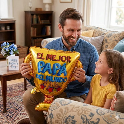 (2 UNIDADES) GLOBO METALIZADO SILUETA TROFEO EL MEJOR PAPA DEL MUNDO 30X30CM