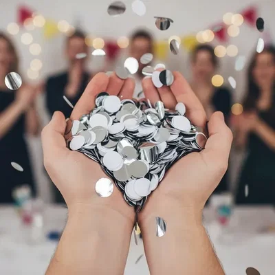 (2 SOBRES *24GR EN TOTAL*) CONFETTI METALIZADO REDONDO PLATA