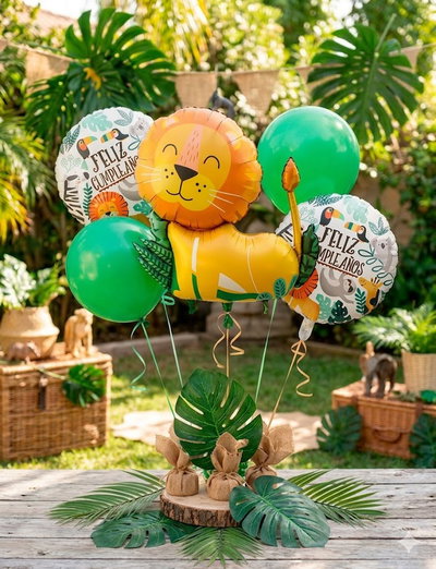 SET 5 GLOBOS METALIZADO LEON FELIZ CUMPLEAÑOS CIRCULO X 1 UNIDAD