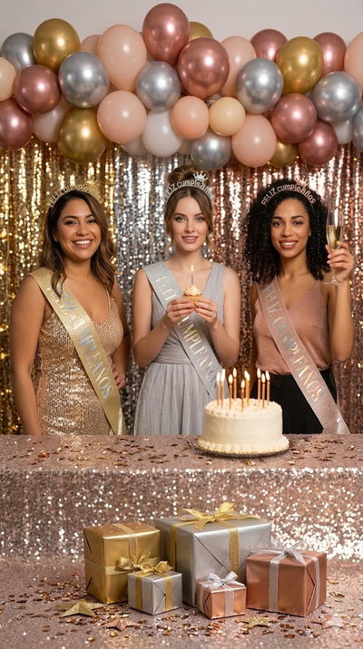 (1 UNIDAD) SET VINCHA STRASS Y BANDA FELIZ CUMPLEAÑOS (DETALLAR COLOR)