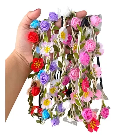 (4 UNIDADES) VINCHA ELASTICA DE FLORES MODELOS SURTIDOS