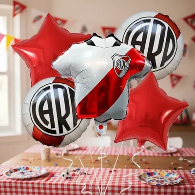  SET 5 GLOBO METALIZADO CAMISETA RIVER (OFERTA WEB)