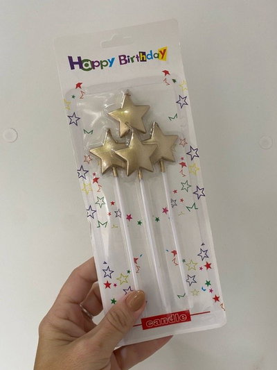 VELA ESTRELLA METALIZADA CON PALITO 4PCS 15CM ROSA GOLD