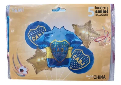 SET 5 GLOBOS METALIZADO BOCA JUNIORS (OFERTA WEB)