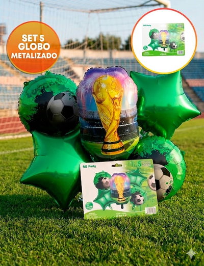 SET 5 GLOBOS METALIZADO COPA DEL MUNDO