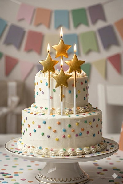 VELA ESTRELLA METALIZADA CON PALITO 4PCS 15CM DORADO