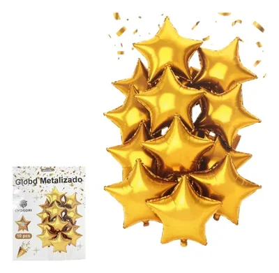 SET 10 GLOBO METALIZADO ESTRELLA 18 PULG (46CM) DORADO