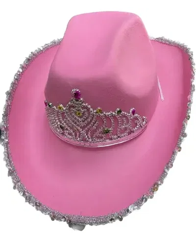 (1 UNIDAD) SOMBRERO CON CORONA Y LENTEJUELAS ROSA