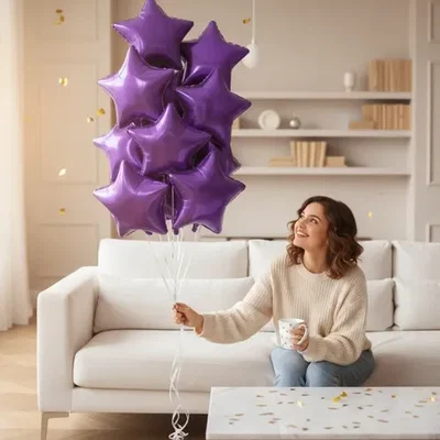 SET 10 GLOBO METALIZADO ESTRELLA 18 PULG (46CM) LILA