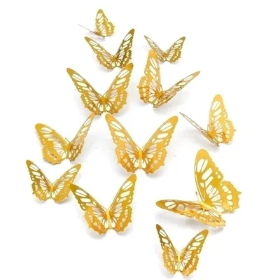 ADORNO MARIPOSA METALIZADO LASER DORADO X 12