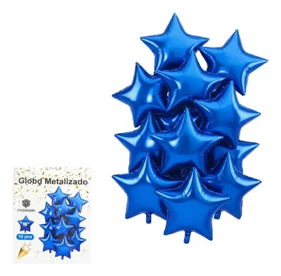 SET 10 GLOBO METALIZADO ESTRELLA 18 PULG (46CM) AZUL