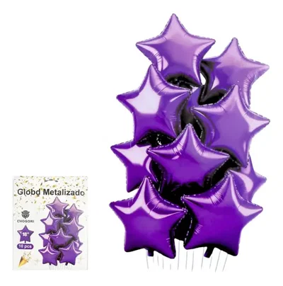 SET 10 GLOBO METALIZADO ESTRELLA 18 PULG (46CM) VIOLETA