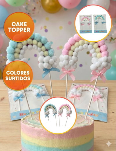 CAKE TOPPER ARCO POMPOM COLORES SURTIDOS