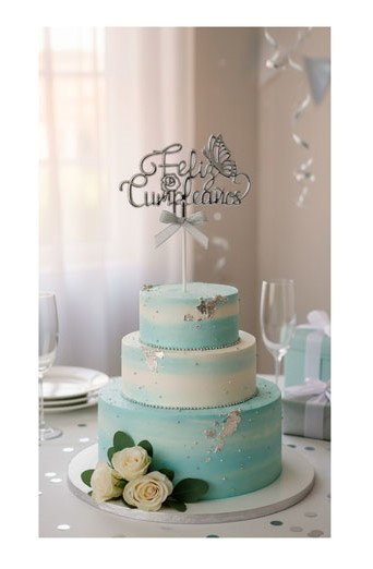 CAKE TOPPER FELIZ CUMPLEAÑOS METALIZADO C/MARIPOSA PLATA 