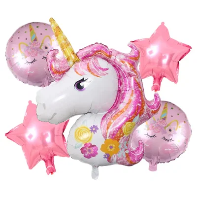 SET 5 GLOBO METALIZADO UNICORNIO