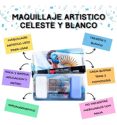 (12 UNIDADES) MAQUILLAJE ARTISTICO ARGENTINA 2ML C/U (CELESTE/BLANCO)