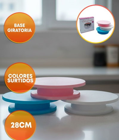 BASE/PLATO TORTA GIRATORIO 28CM COLORES SURTIDOS (EN CAJA)