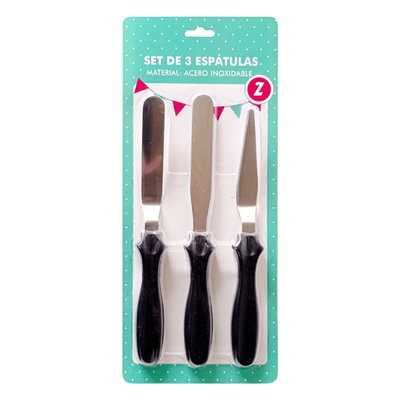 SET X 3 ESPATULAS DE ACERO MANGO NEGRO