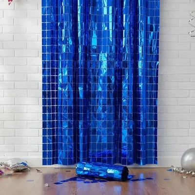 (2 UNIDADES) CORTINA METALIZADA CUADRADOS BRICK WALL 1X2 M AZUL
