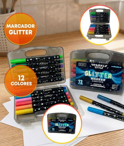 MARCADOR GLITTER SPARKLE STYLE 12 COLORES EN ESTUCHE PLASTICO