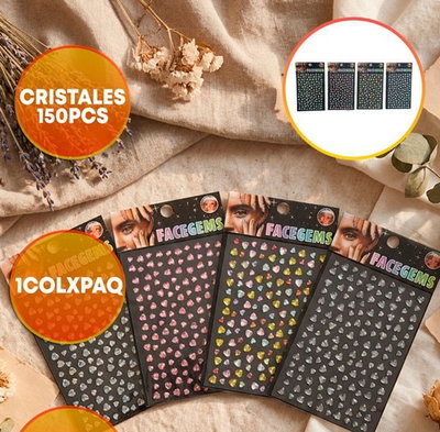 CRISTALES P/ROSTRO CORAZONES 150PCS COLORES SURTIDOS