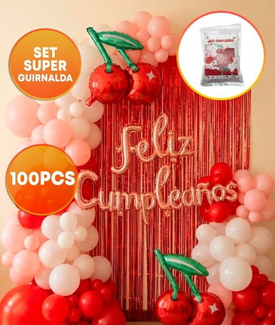 SET SUPER GUIRNALDA DE GLOBO CEREZA FC CORTINA ROJA 100PCS
