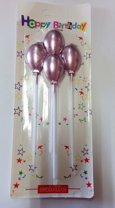 VELA GLOBITOS METALIZADA CON PALITO 15 CM X 4U ROSA