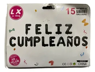 GLOBO METALIZADO FELIZ CUMPLEAÑOS NEGRO