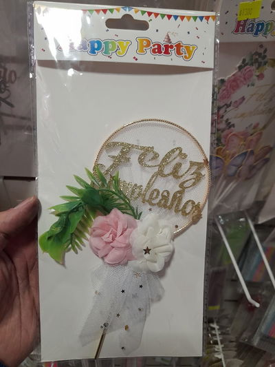 CAKE TOPPER METAL DELUXE TROPICAL FELIZ CUMPLEAÑOS DORADO
