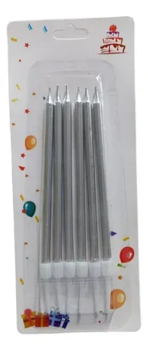 VELA 13 CM X50MM METALIZADA CON PORTAVELA PLATA X 6