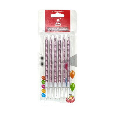 VELA 13 CM X50MM METALIZADA CON PORTAVELA ROSA X 6