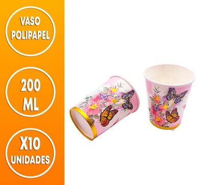 VASO POLIPAPEL DESCARTABLE 200ML PACK X 10U MARIPOSAS