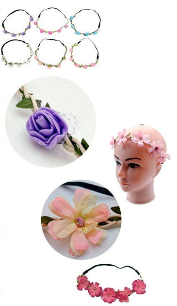 VINCHA ELASTICA DE FLORES MODELOS SURTIDOS X 6 UNIDADES