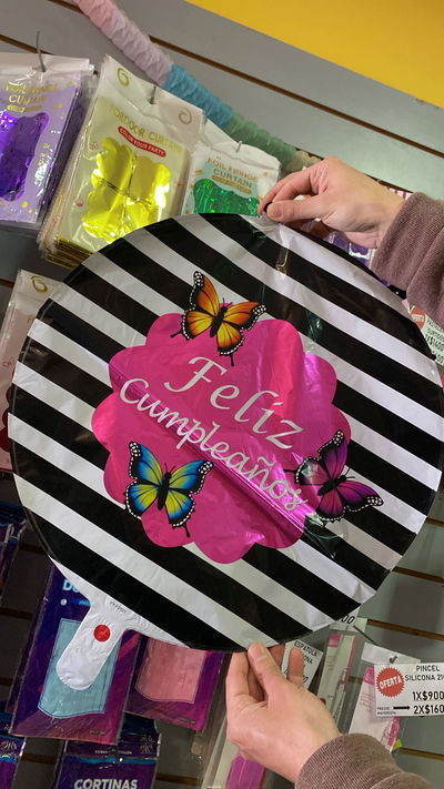 GLOBO METALIZADO FELIZ CUMPLE 18 PULG CON MARIPOSAS X 2 UNIDADES