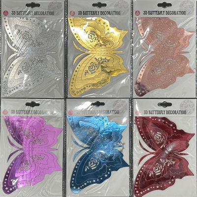MARIPOSA 3D ADHESIVA GRANDE X 6 U (VARIOS COLORES)